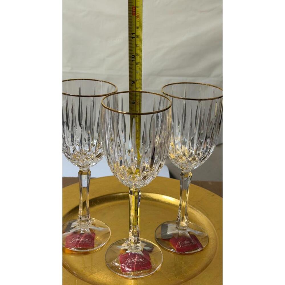 Set of 3‎ Gorham Crystal Wine Glasses with Gold Rim – New with Tags - Picture 6 of 11